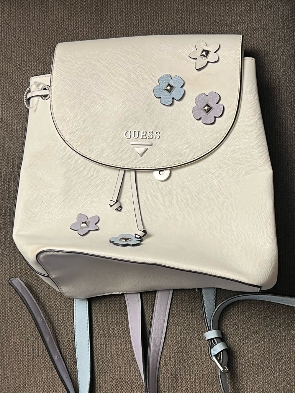 GUESS Cream Backpack with Pastel Flower Accents